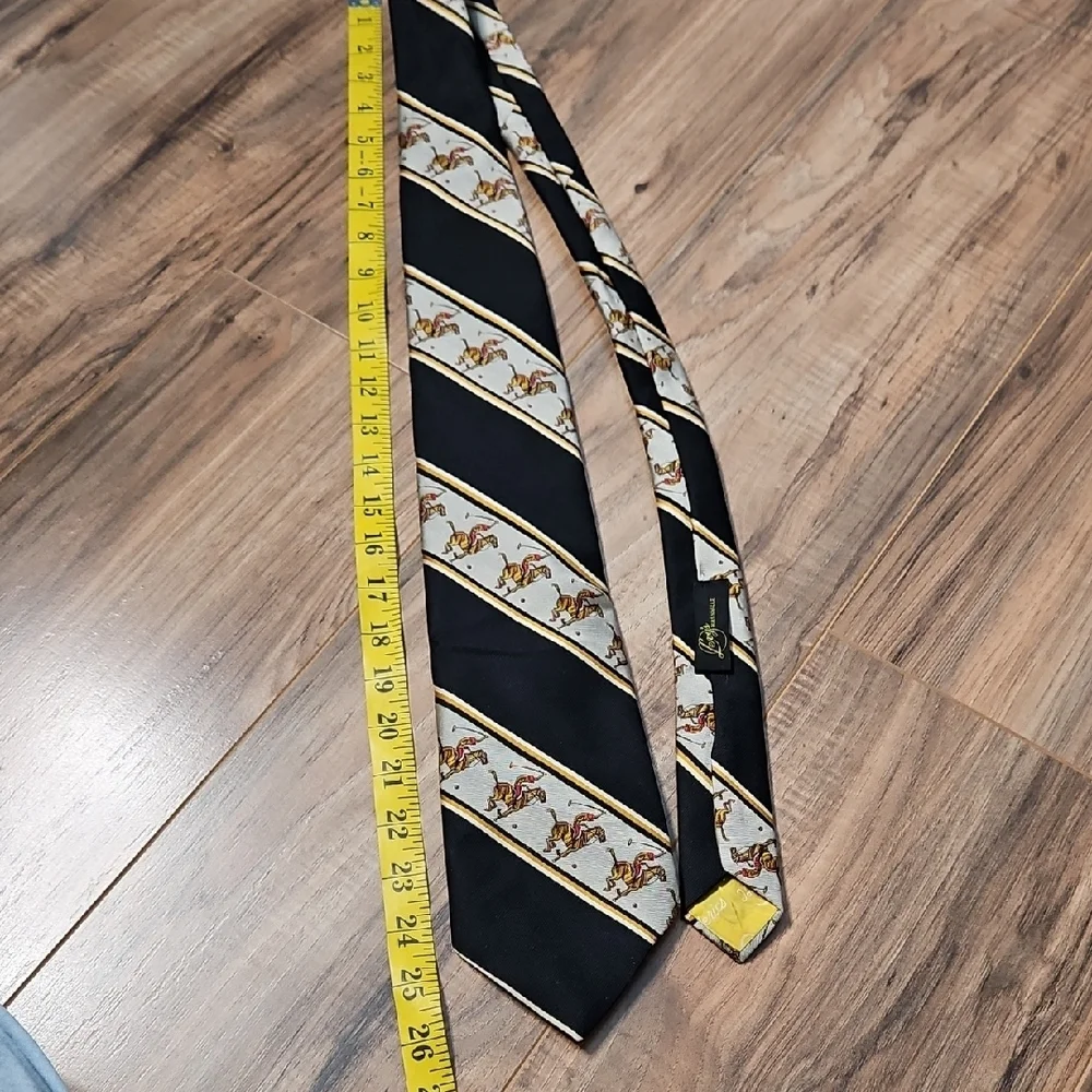 John Frederics Vintage Equestrian Themed Black and Gold Men's Tie